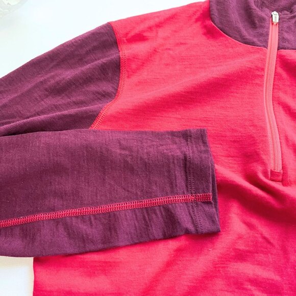 ICEBREAKER PURPLE PINK BODYFIT 200 MERINO WOOL RAGLAN SLEEVE HOODED LONG TEE TOP - Picture 9 of 11